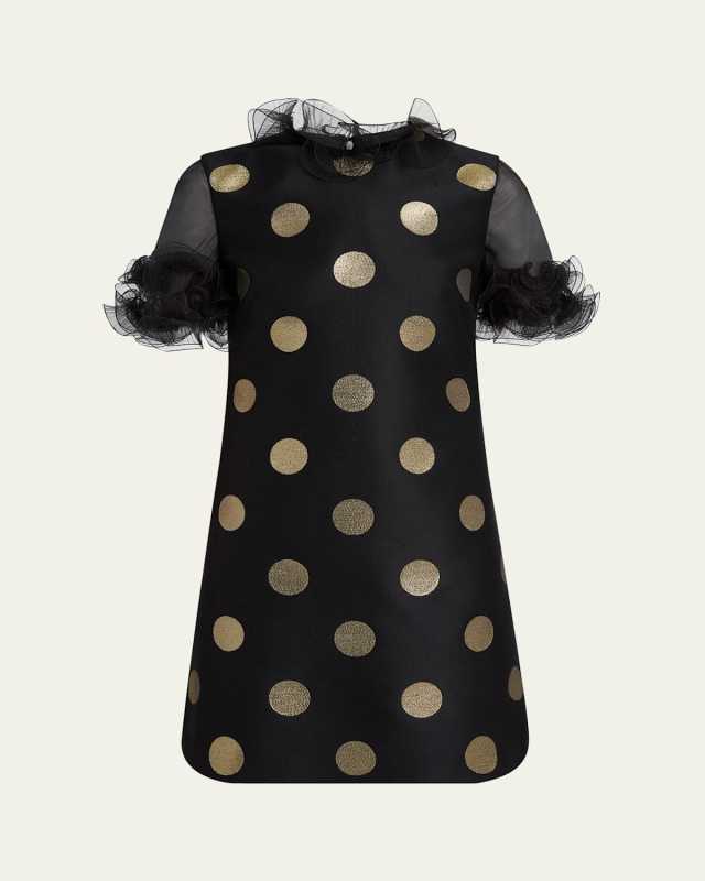 Metallic Polka Dot Sheer Ruffle Mini Dress